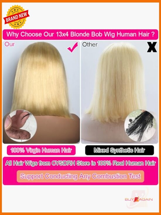 180 Density 13x4 HD Lace Front Bob Wig Human Hair Pre Plucked Glueless 10 Inch main image 5